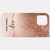Coques Case-Mate iPhone Custom Rose Gold Glitter Drip Monogram (Verso (horizontal))