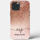 Coques Case-Mate iPhone Custom Rose Gold Glitter Drip Monogram (Verso)
