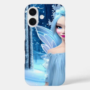 Coques iPhone 16 Cute 3d bleu clair Fée d'hiver dans la forêt