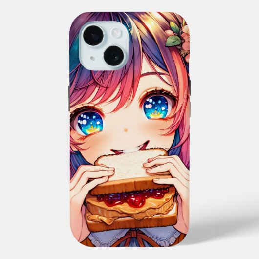 Coques Case-Mate iPhone Cute Anime Girl mangeant un beurre d'arachide et g (Verso)