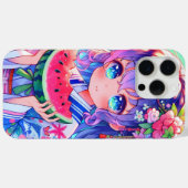 Coques Case-Mate iPhone Cute Anime Girl Manger Watermelon sur une journée (Verso (horizontal))