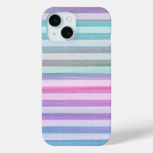 Coque Pour iPhone 15 Cute Aqua Purple Stripes Aquarelle Motif