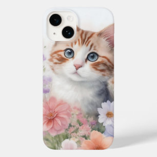 Coque Pour iPhone 14 Cute Aquarelle Kitten avec Floral