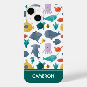 Coque Pour iPhone 14 Cute Aquarelle Océan Animaux Motif