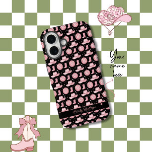 Coques iPhone 16 Cute Black Personnalisée Fille Rose Cowgirl