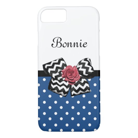 Coques Case-Mate iPhone Cute Bleu Pois Rouge Rose Chevron Bow et nom (Dos)