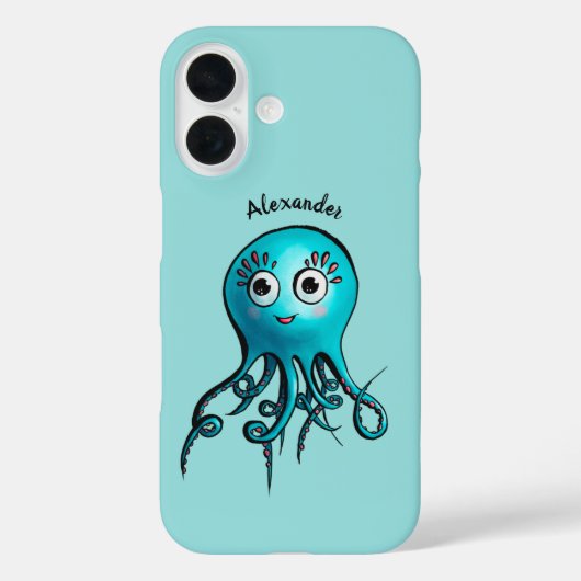 Coques Case-Mate iPhone Cute Blue Cartoon Octopus - Smiling Sea Creature (Verso)