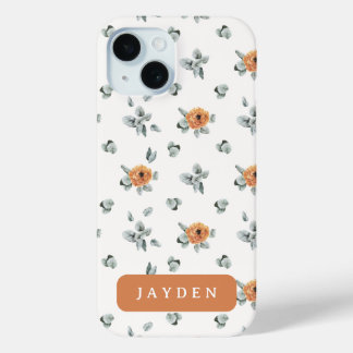 Coque Pour iPhone 15 Cute Boho Terracotta Floral Green Nom personnalisé