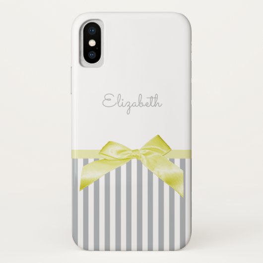 Coques Case-Mate iPhone Cute Bow Jaune avec Gris Fille et Nom (Dos)
