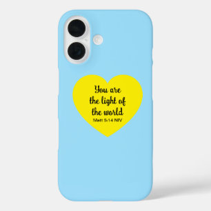 Coques iPhone 16 Cute Bright Yellow Heart Lumière du monde Bleu