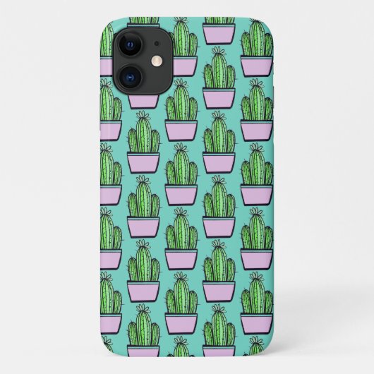 Coques Case-Mate iPhone Cute Cactus Pink Pot Motif sur Marine Blue (Dos)