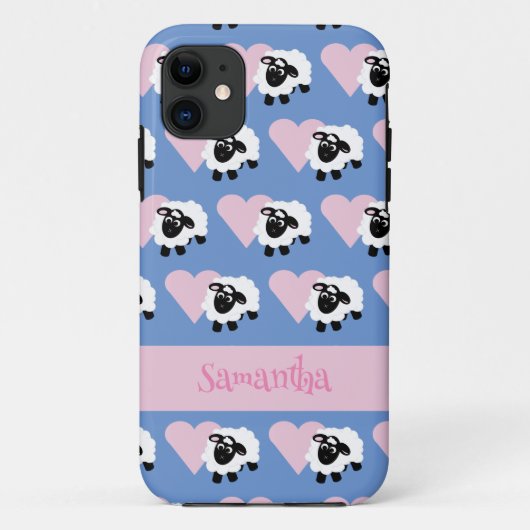 Coques Case-Mate iPhone Cute Cartoon Mouton rose Coeur Motif Bleu (Dos)