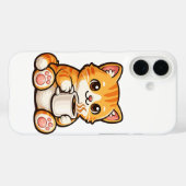 Coques Case-Mate iPhone Cute Cat Coffee – Cozy Orange Cat Drinking Coffee  (Verso (horizontal))