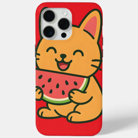 Coques Case-Mate iPhone Cute Cat Manger Watermelon - Kawaii iPhone 15 Pro (Verso)