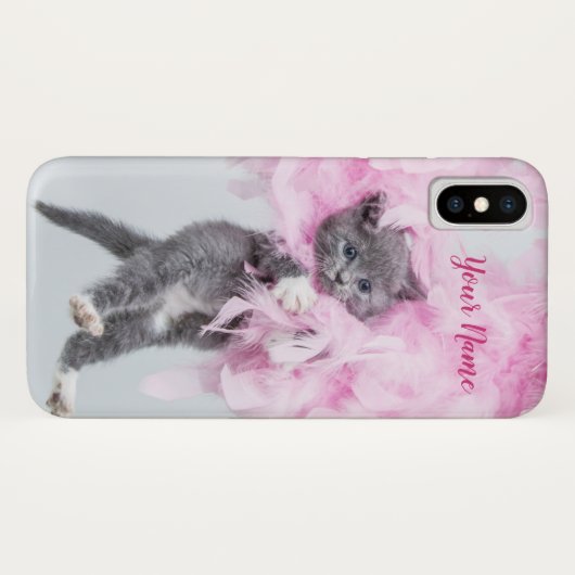 Coques Case-Mate iPhone Cute Cat rose plume (Dos (Horizontal))
