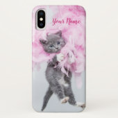 Coques Case-Mate iPhone Cute Cat rose plume (Dos)