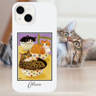 Coque Pour iPhone 14 Cute Cats in Bowls Nom personnalisé