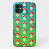 Coques Case-Mate iPhone Cute Champignons Dessin Vert Et Bleu Motif (Dos)
