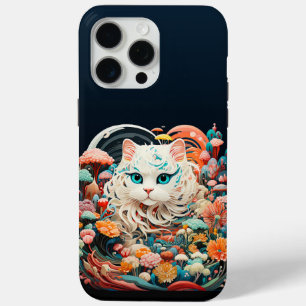 Coque iPhone 15 Pro Max Cute Chat avec fleurs Papier Découpe