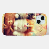 Coques Case-Mate iPhone Cute chat Kitten et Panier, Votre nom (Verso (horizontal))