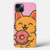 Cute Chat Mange Donut - Drôle Kawai Téléphone Boît