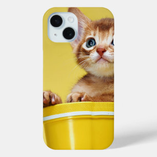 Coque Pour iPhone 15 Cute chaton dans un seau jaune