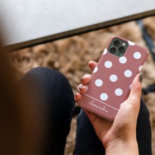 Coque Pour iPhone 14 Cute Chic Pink Polka Motif Nom personnalisé