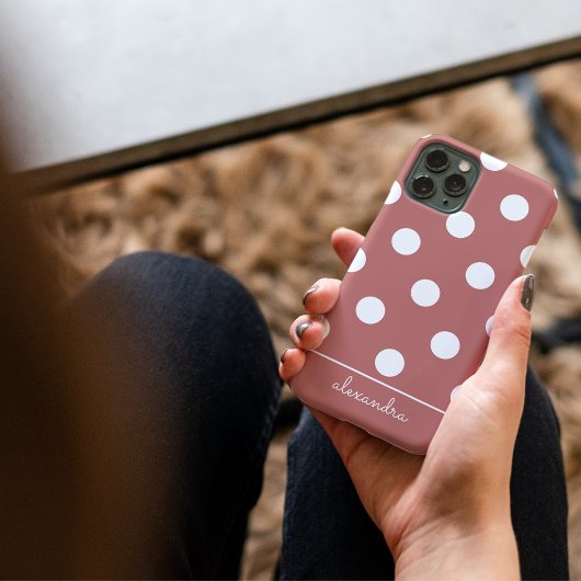 Coques Case-Mate iPhone Cute Chic Pink Polka Motif Nom personnalisé