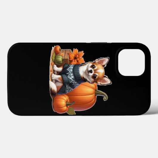 Coques Case-Mate iPhone Cute Chihuahua en Sweat avec Citrouille (Verso (horizontal))