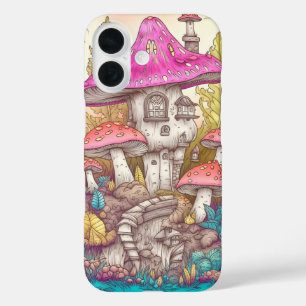 Coques iPhone 16 Cute Coloré Mushroom House Art