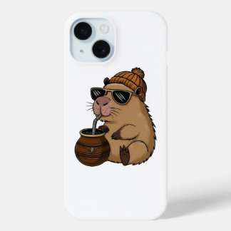 Coque Pour iPhone 15 Cute Cozy Hamster Drinking Mate – Funny Aesthetic 