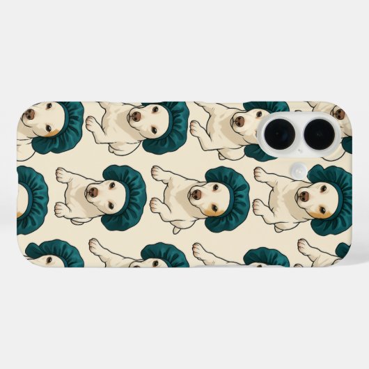Coques Case-Mate iPhone Cute Dog in Satin Bonnet Pattern Phone Case (Verso (horizontal))