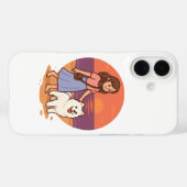 Coques Case-Mate iPhone Cute Dog Mom Walking Fluffy Pup on Sunset Beach (Verso (horizontal))