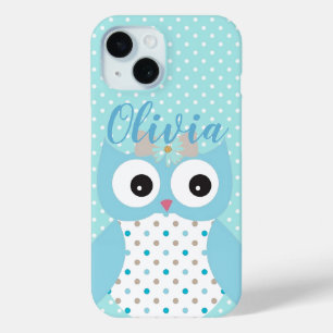 Coque Pour iPhone 15 Cute Dotty Blue Owl Art Personnalisé