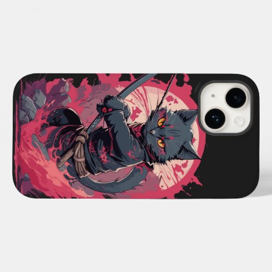 Coques Case-Mate iPhone Cute Fire Splash Noir Ninja Chat Guerrier (Verso (horizontal))