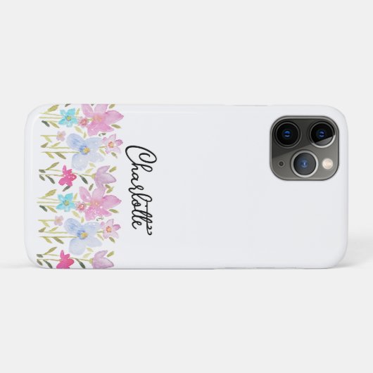 Coques Case-Mate iPhone Cute Fleurs sauvages d'aquarelle Monogramme (Dos (Horizontal))