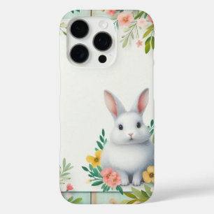 Coques iPhone 16 Pro Cute, floral heureux lapin de Pâques