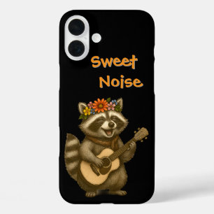 Coques iPhone 16 Plus Cute Floral Raccoon Guitare Design Pour Amoureux D