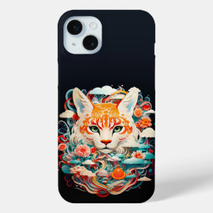 Coque iPhone 15 Mini Cute Fox avec fleurs Papier Coupe