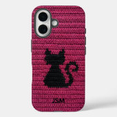 Coques Case-Mate iPhone Cute Fuchsia Crochet Cat Custom Initial Monogram (Verso)