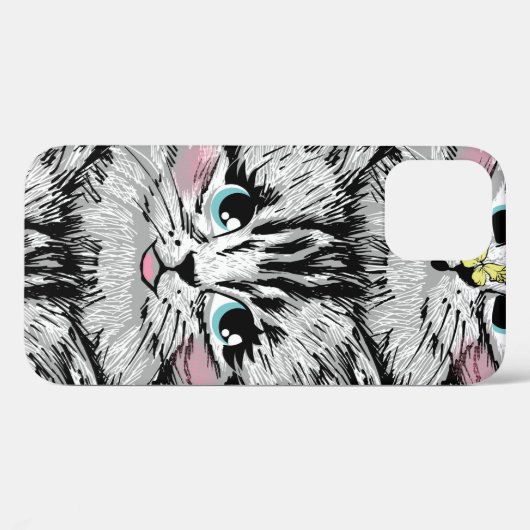 Coques Case-Mate iPhone Cute furry kitten face seamless pattern. Illustrat (Verso (horizontal))