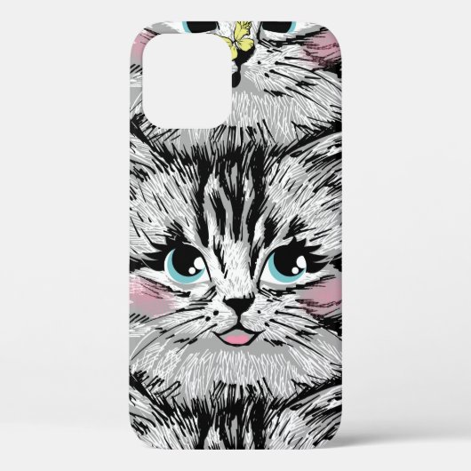 Coques Case-Mate iPhone Cute furry kitten face seamless pattern. Illustrat (Verso)