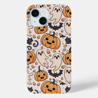 Coque Pour iPhone 15 Cute Ghost and Pumpkin Halloween Pattern
