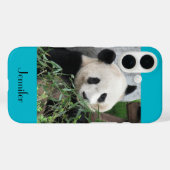 Coques Case-Mate iPhone Cute Giant Panda Arrière - plan bleu avec nom (Verso (horizontal))