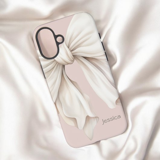 Coques Case-Mate iPhone Cute Girl Ivory White Bow sur rose avec nom