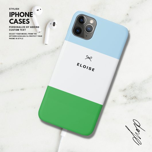 Coques Case-Mate iPhone Cute Girl Moderne Bow Vert et Bleu Bloc de couleur