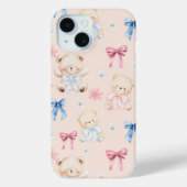 Coques Case-Mate iPhone Cute Girly Bow Teddy Bears Seamless Pattern (Verso)