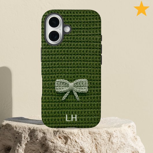 Coques Case-Mate iPhone Cute Green Crochet Bow Yarn Custom Name
