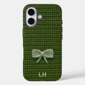 Coques Case-Mate iPhone Cute Green Crochet Bow Yarn Custom Name (Verso)