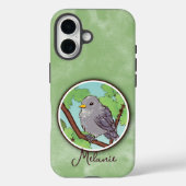 Coques Case-Mate iPhone Cute Green Gray Bird Painting Custom Name  (Verso)